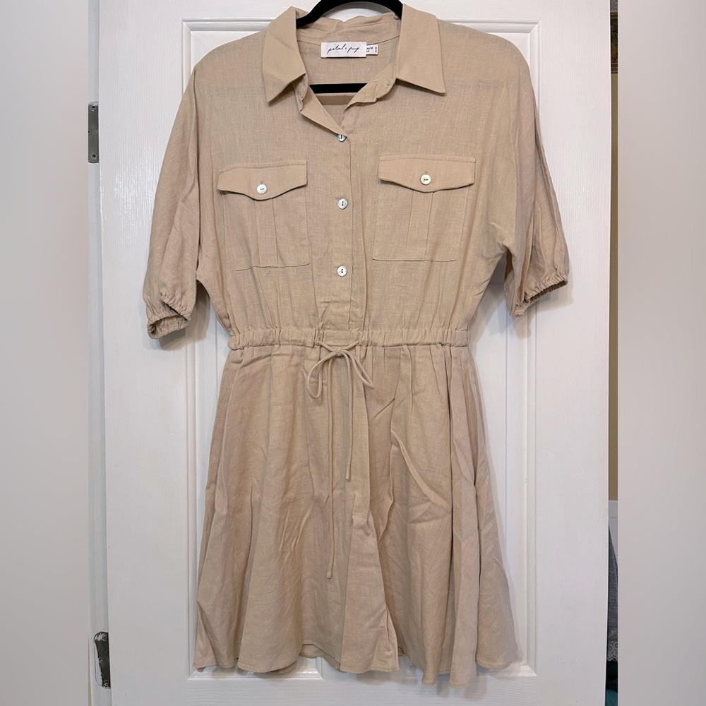 Petal & Pup Size XS Linen Tie Waist Shirt Dress